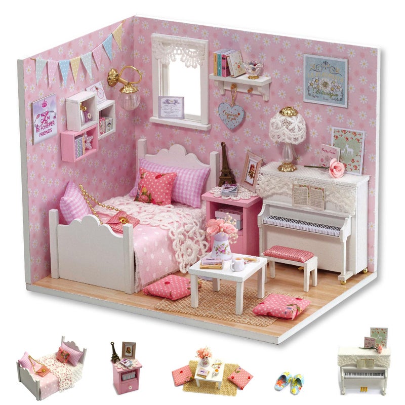 Flever DIY Miniature House Kit, Tiny Home Kit with LED Light, Mini House Build Craft Kits for Adults and Teens, Home Decor Creative Gift for Family/Friends (Sunny Princess) - Image 1